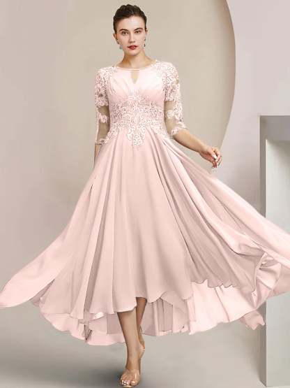 Scoop Neck Tea-Length A-Line Mother of the Bride Princess Dress