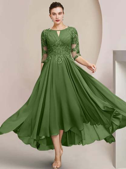 Scoop Neck Tea-Length A-Line Mother of the Bride Princess Dress