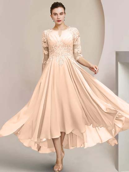 Scoop Neck Tea-Length A-Line Mother of the Bride Princess Dress