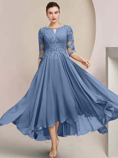 Scoop Neck Tea-Length A-Line Mother of the Bride Princess Dress