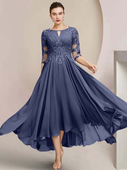 Scoop Neck Tea-Length A-Line Mother of the Bride Princess Dress