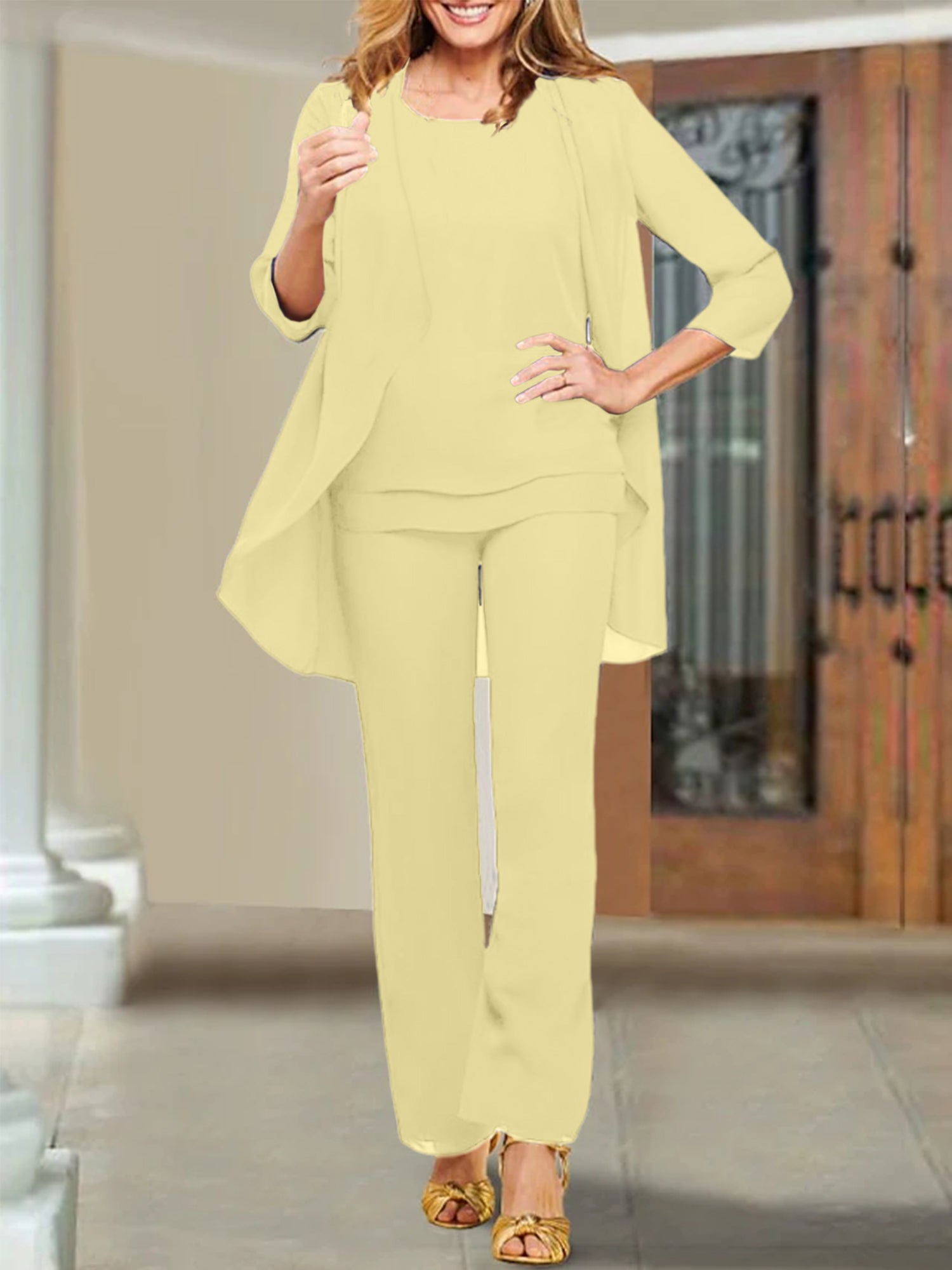 Mother of the Bride Scoop Neck Chiffon Pantsuits-BMbridal