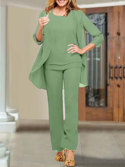 Mother of the Bride Scoop Neck Chiffon Pantsuits-BMbridal
