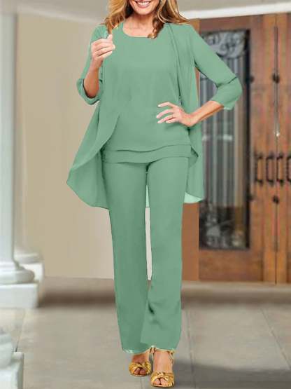 Mother of the Bride Scoop Neck Chiffon Pantsuits-BMbridal