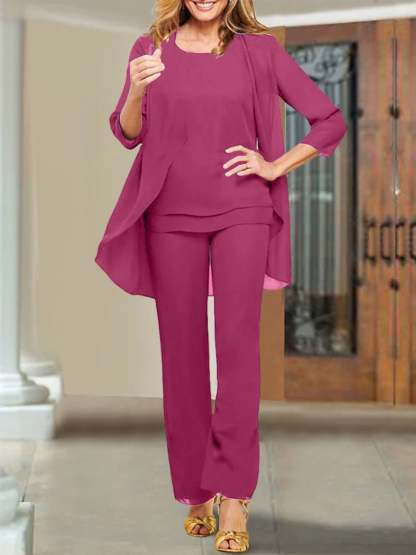 Mother of the Bride Scoop Neck Chiffon Pantsuits-BMbridal