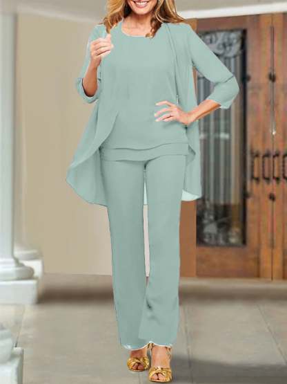 Mother of the Bride Scoop Neck Chiffon Pantsuits-BMbridal