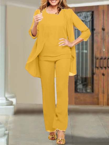 Mother of the Bride Scoop Neck Chiffon Pantsuits-BMbridal