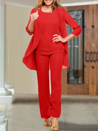 Mother of the Bride Scoop Neck Chiffon Pantsuits-BMbridal