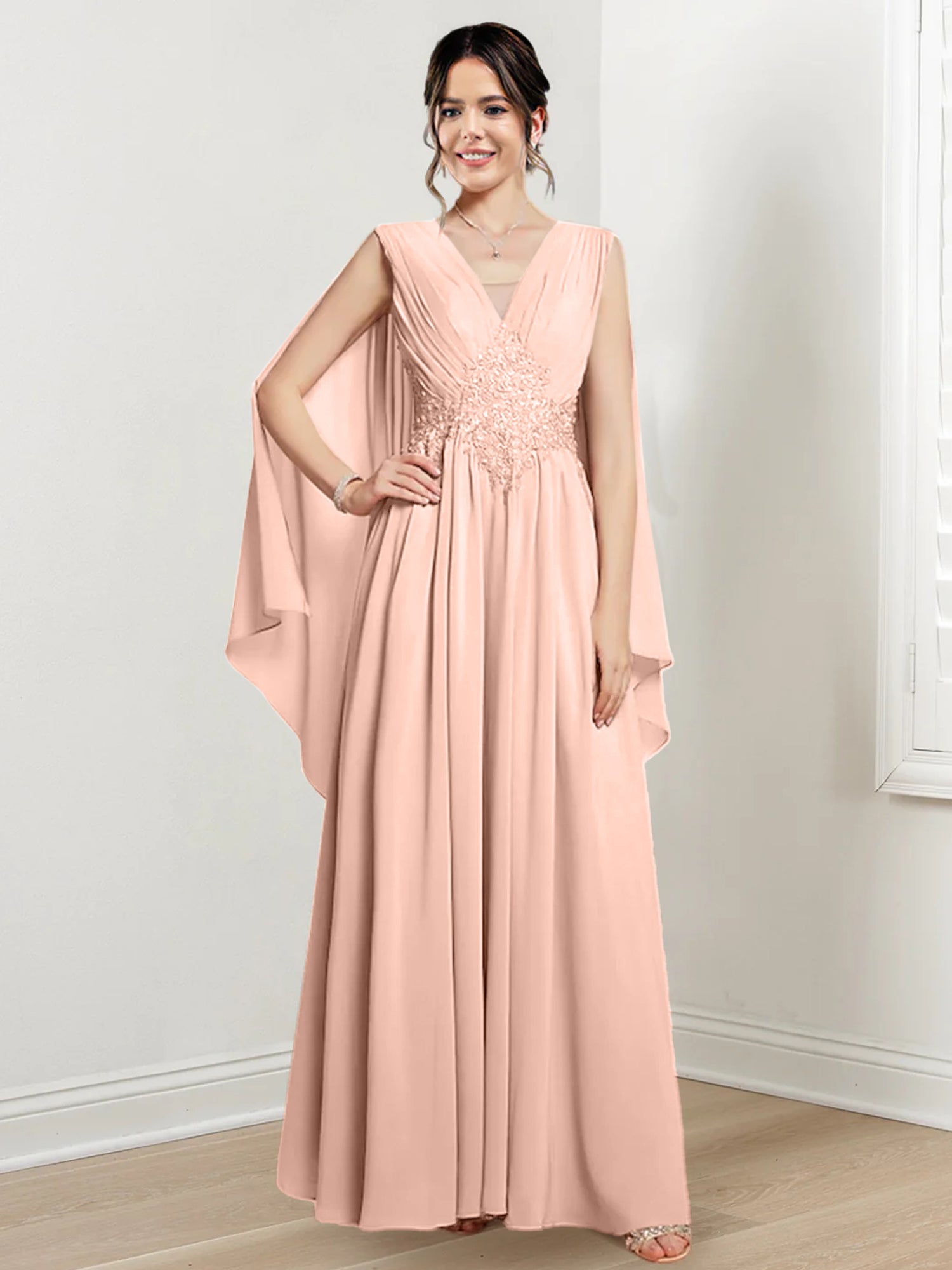 V-Neck A-Line Princess Floor-Length Dresses for the Mother of the Bride-BMbridal