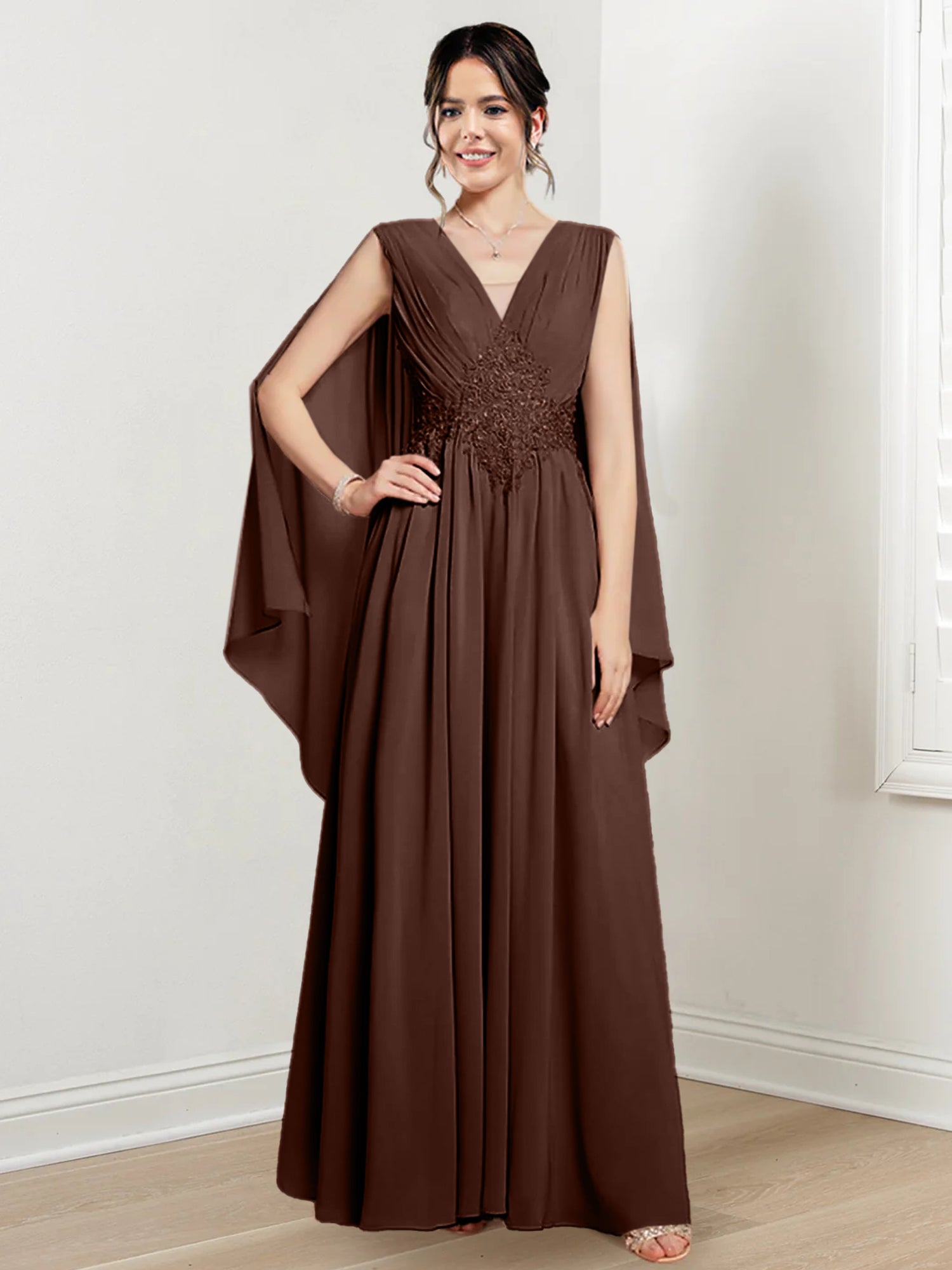 V-Neck A-Line Princess Floor-Length Dresses for the Mother of the Bride-BMbridal