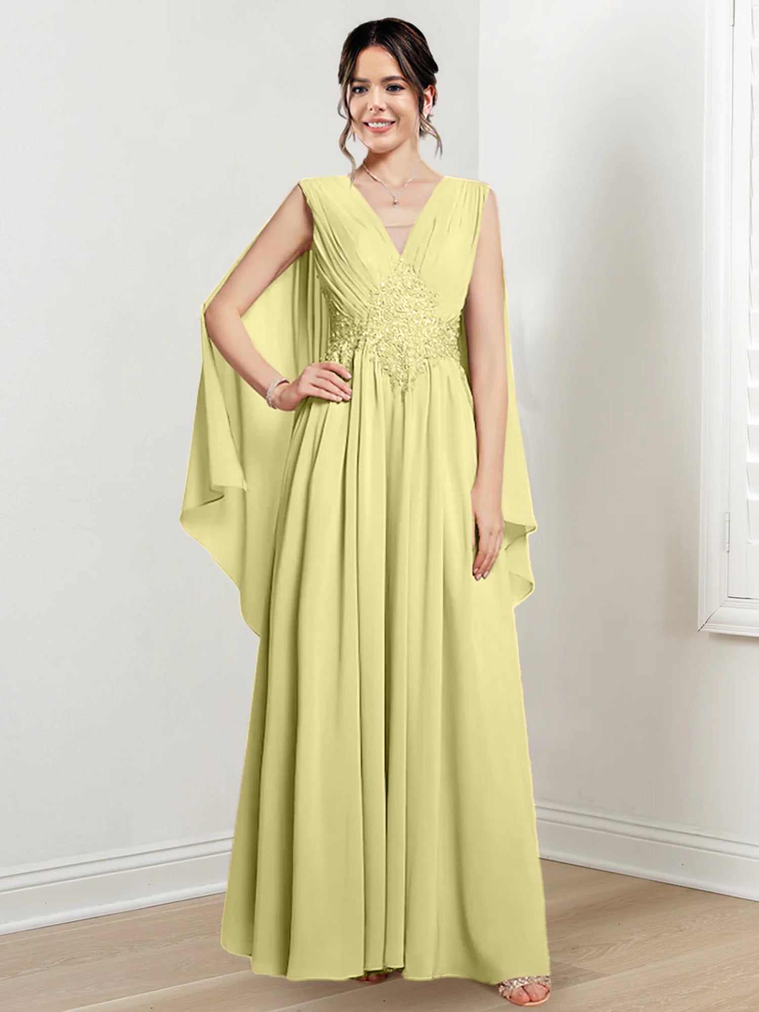 V-Neck A-Line Princess Floor-Length Dresses for the Mother of the Bride-BMbridal