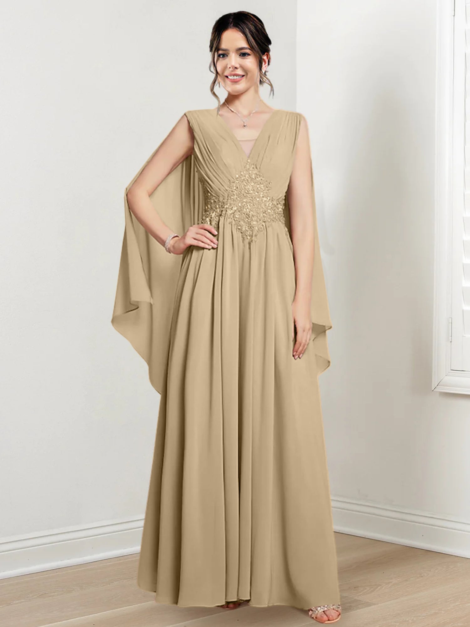 V-Neck A-Line Princess Floor-Length Dresses for the Mother of the Bride-BMbridal