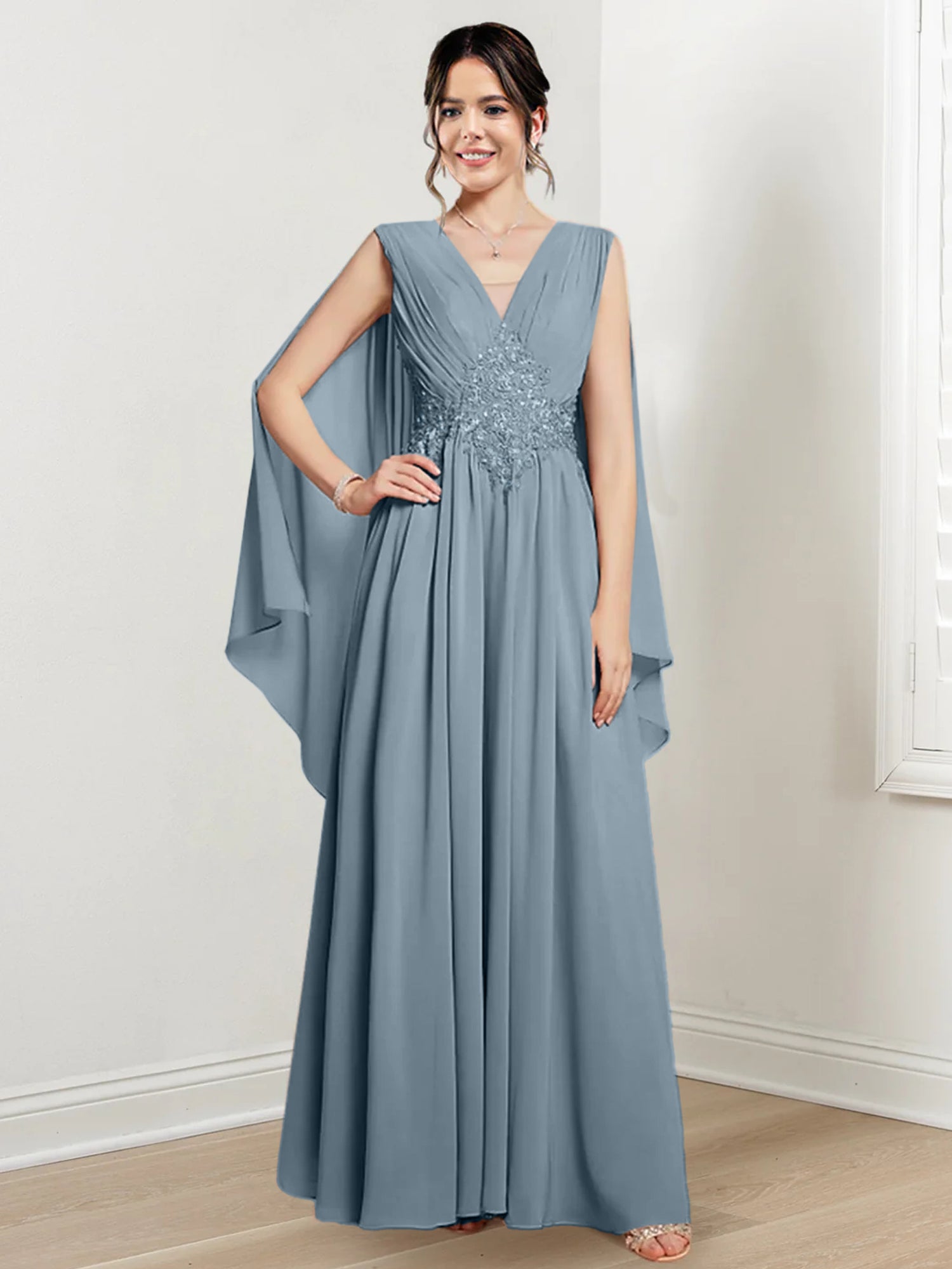 V-Neck A-Line Princess Floor-Length Dresses for the Mother of the Bride-BMbridal