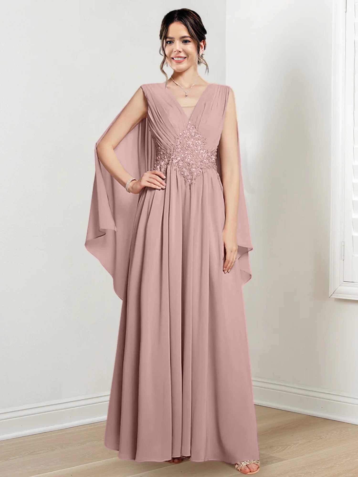 V-Neck A-Line Princess Floor-Length Dresses for the Mother of the Bride-BMbridal