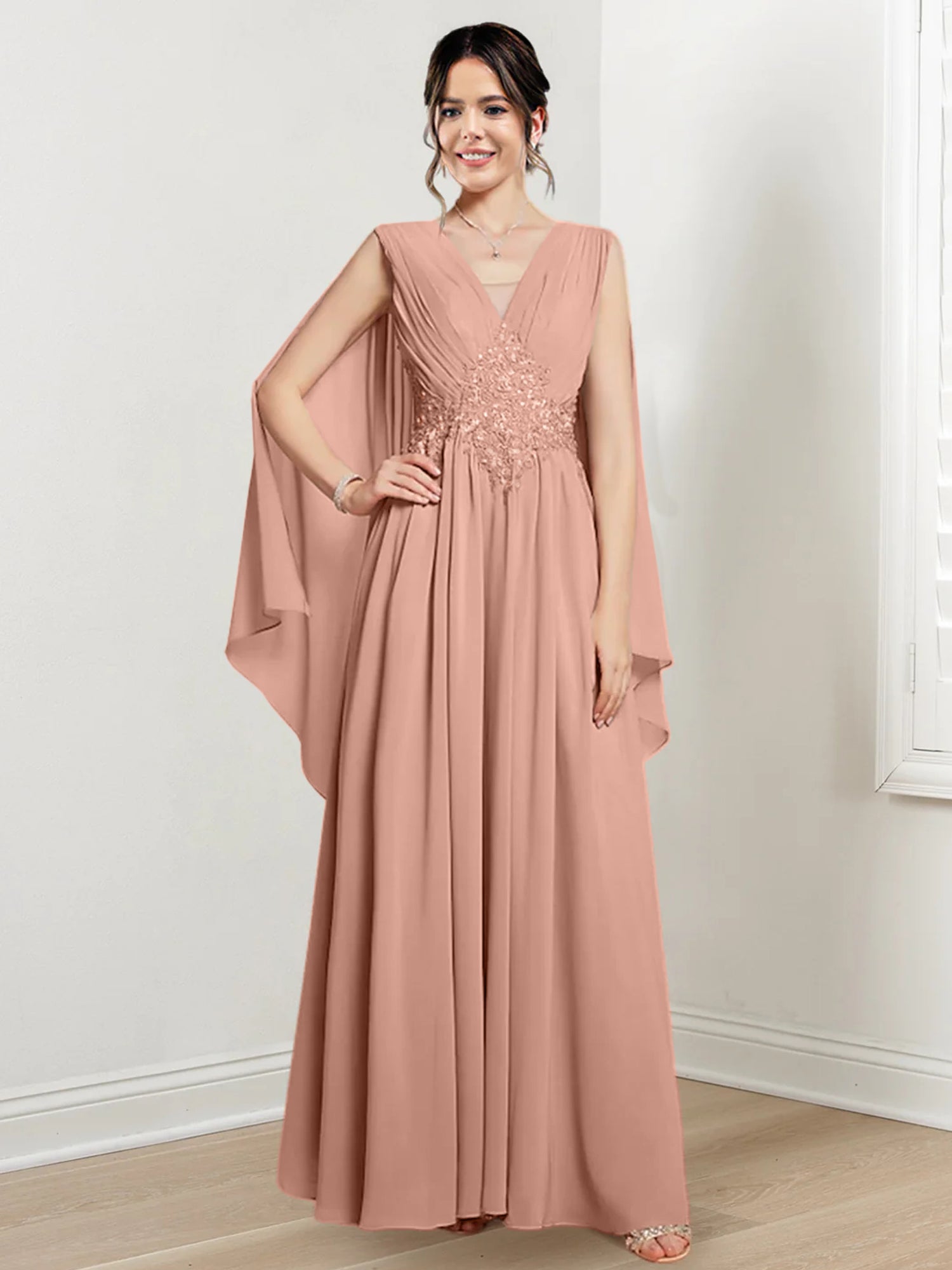 V-Neck A-Line Princess Floor-Length Dresses for the Mother of the Bride-BMbridal