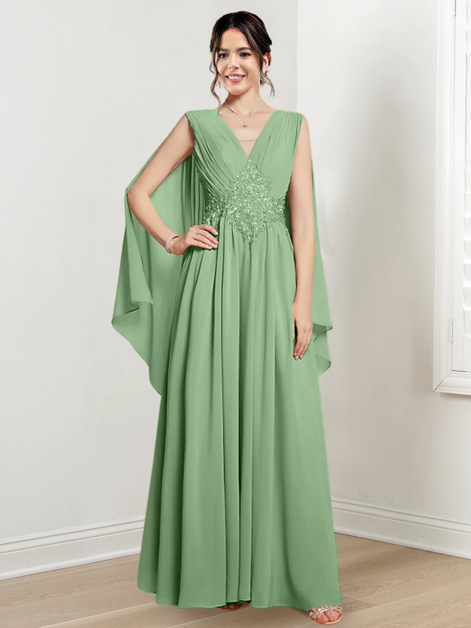V-Neck A-Line Princess Floor-Length Dresses for the Mother of the Bride-BMbridal