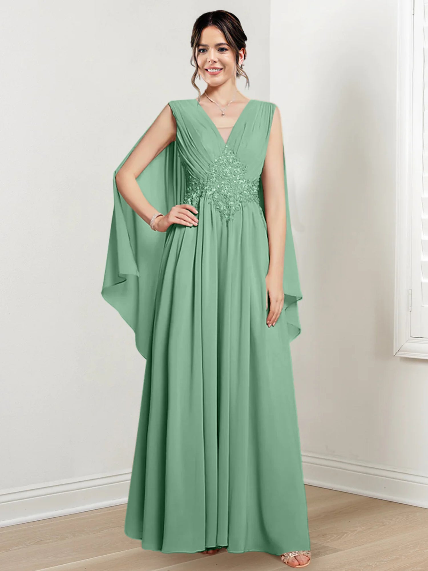 V-Neck A-Line Princess Floor-Length Dresses for the Mother of the Bride-BMbridal