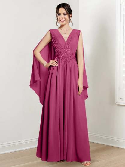 V-Neck A-Line Princess Floor-Length Dresses for the Mother of the Bride-BMbridal