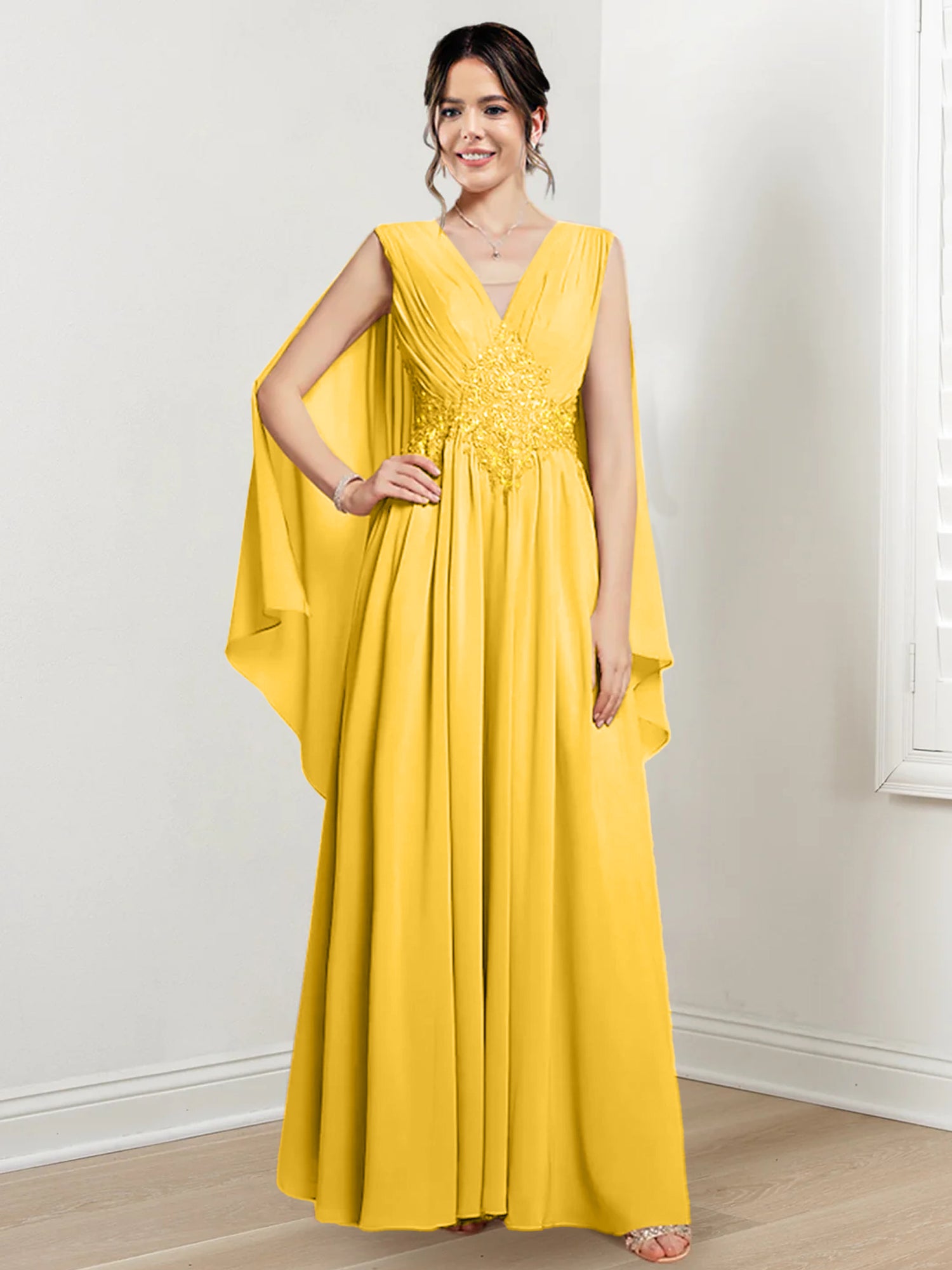 V-Neck A-Line Princess Floor-Length Dresses for the Mother of the Bride-BMbridal