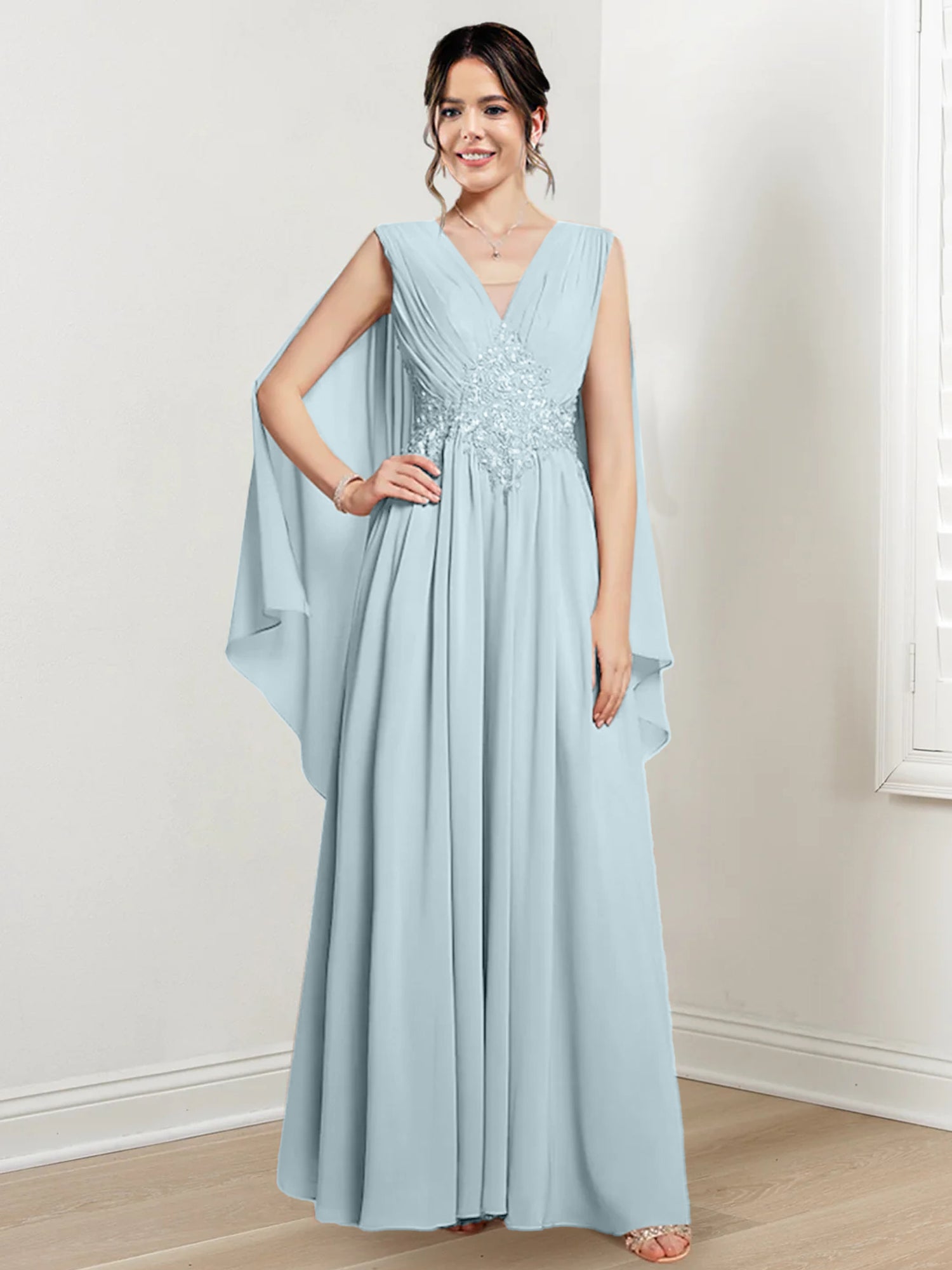 V-Neck A-Line Princess Floor-Length Dresses for the Mother of the Bride-BMbridal