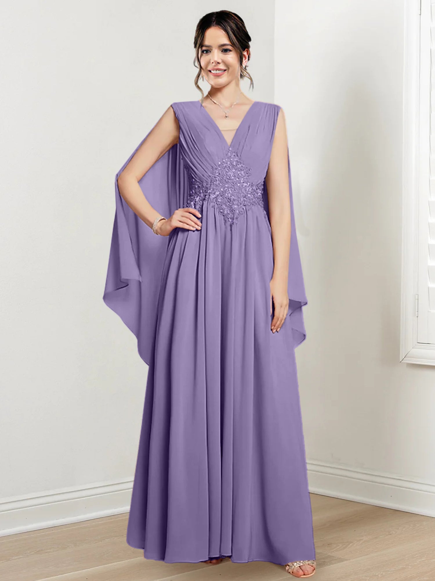 V-Neck A-Line Princess Floor-Length Dresses for the Mother of the Bride-BMbridal