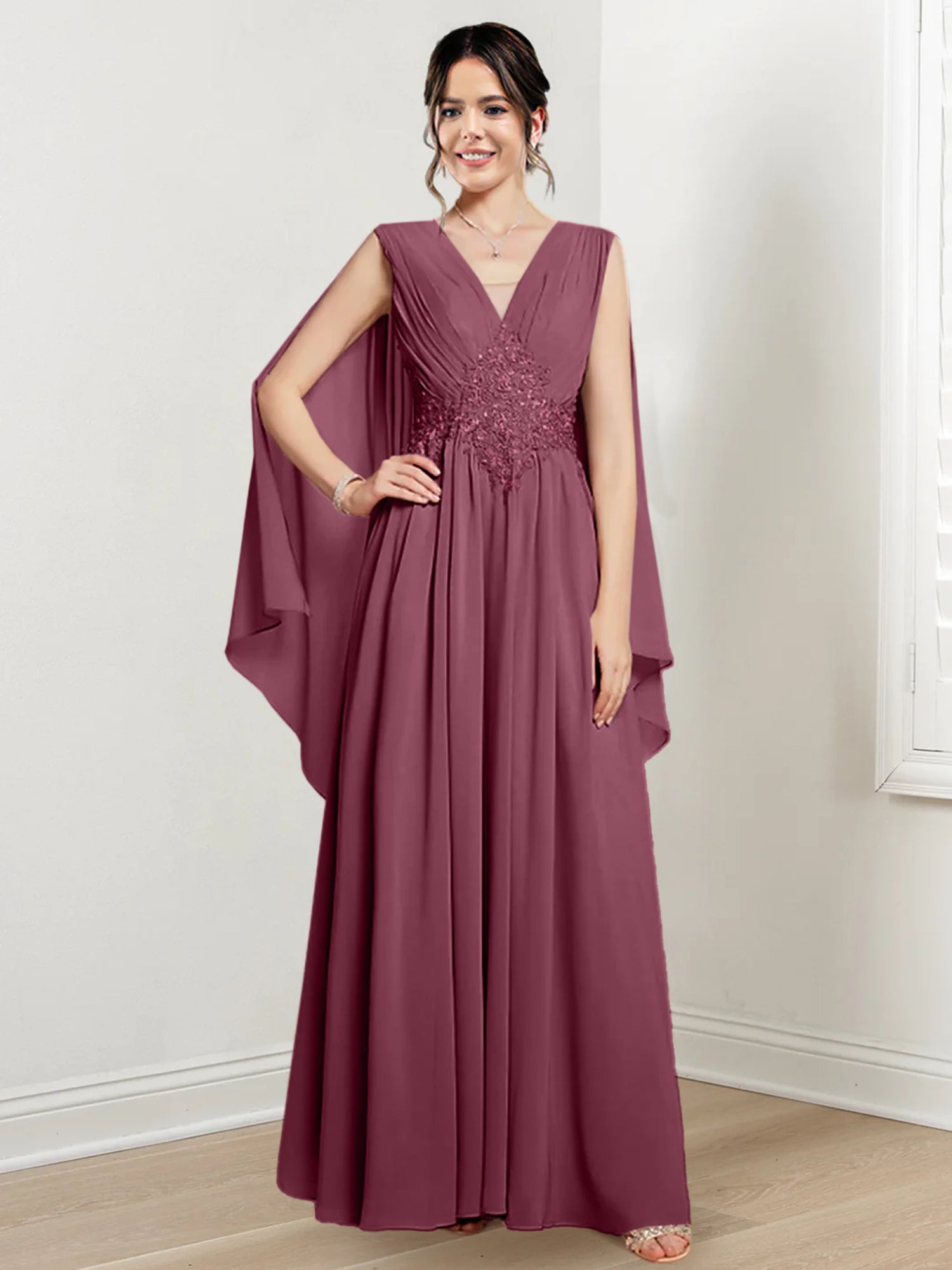 V-Neck A-Line Princess Floor-Length Dresses for the Mother of the Bride-BMbridal