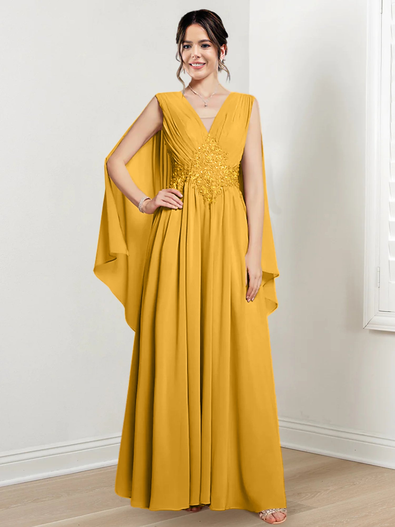 V-Neck A-Line Princess Floor-Length Dresses for the Mother of the Bride-BMbridal