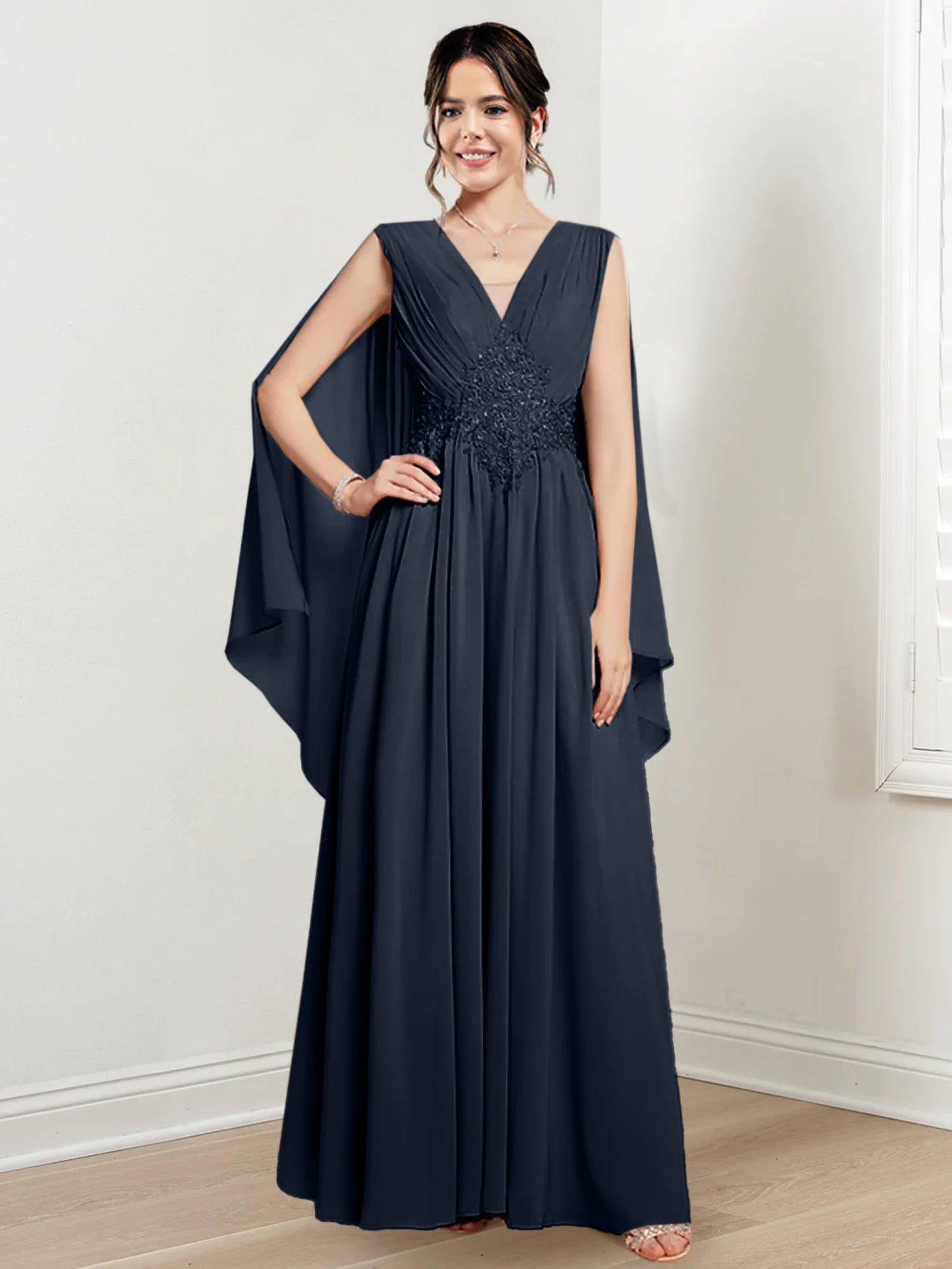 V-Neck A-Line Princess Floor-Length Dresses for the Mother of the Bride-BMbridal