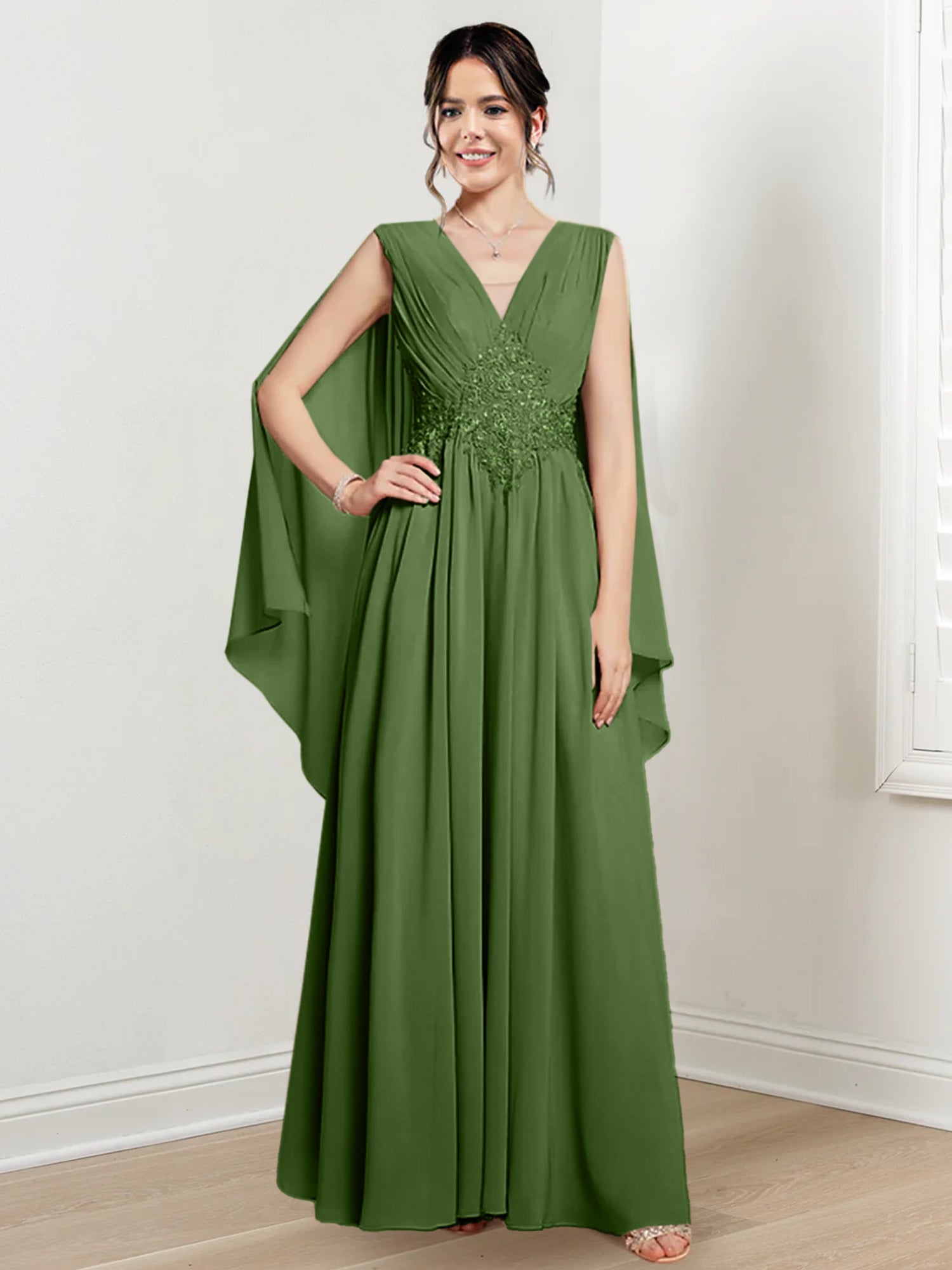 V-Neck A-Line Princess Floor-Length Dresses for the Mother of the Bride-BMbridal