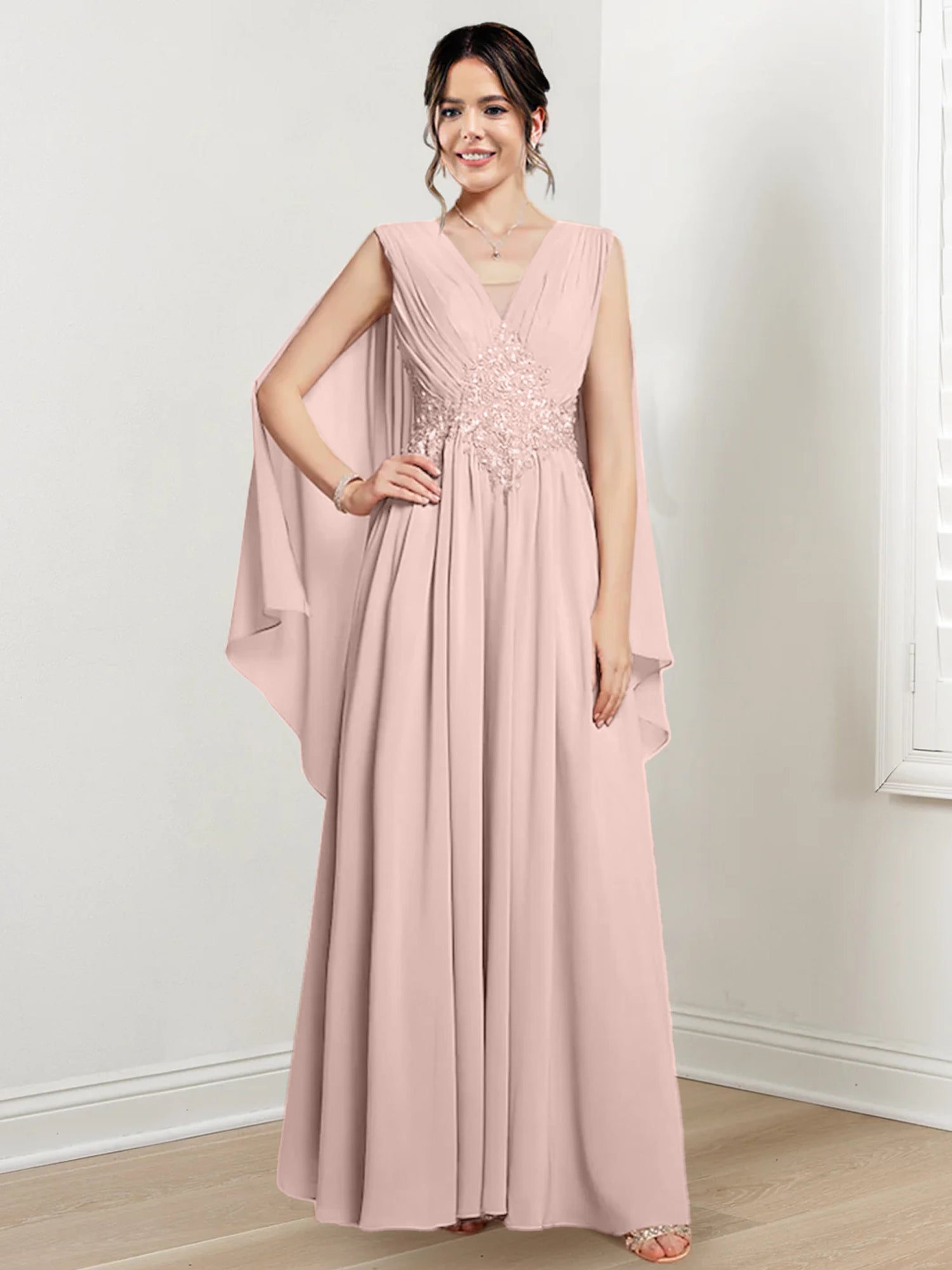 V-Neck A-Line Princess Floor-Length Dresses for the Mother of the Bride-BMbridal
