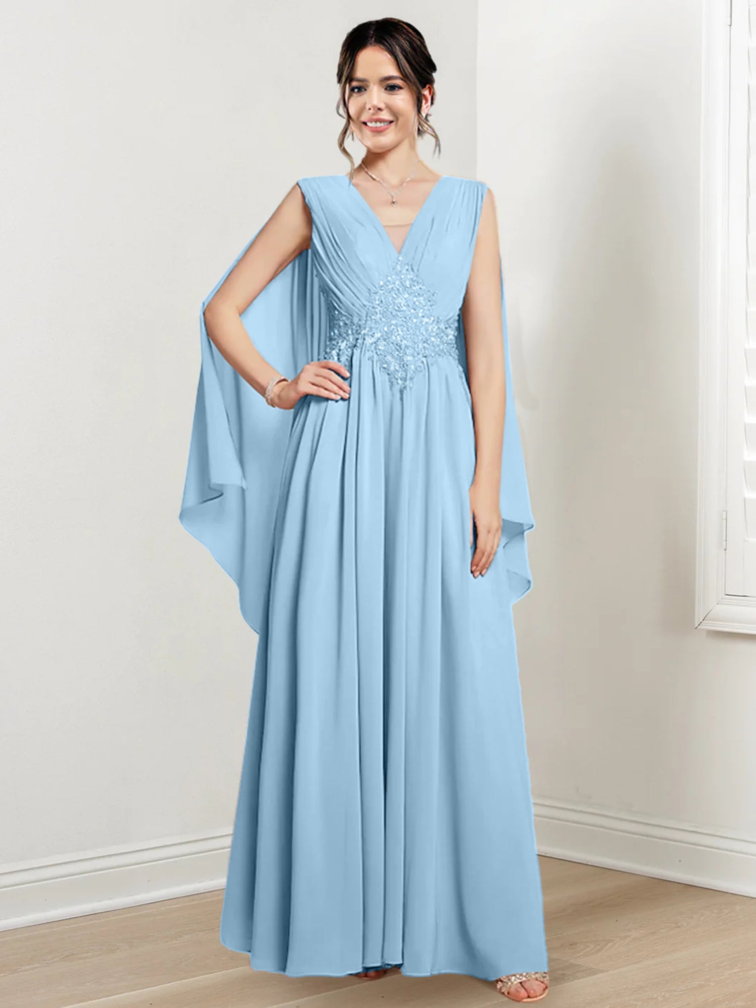V-Neck A-Line Princess Floor-Length Dresses for the Mother of the Bride-BMbridal