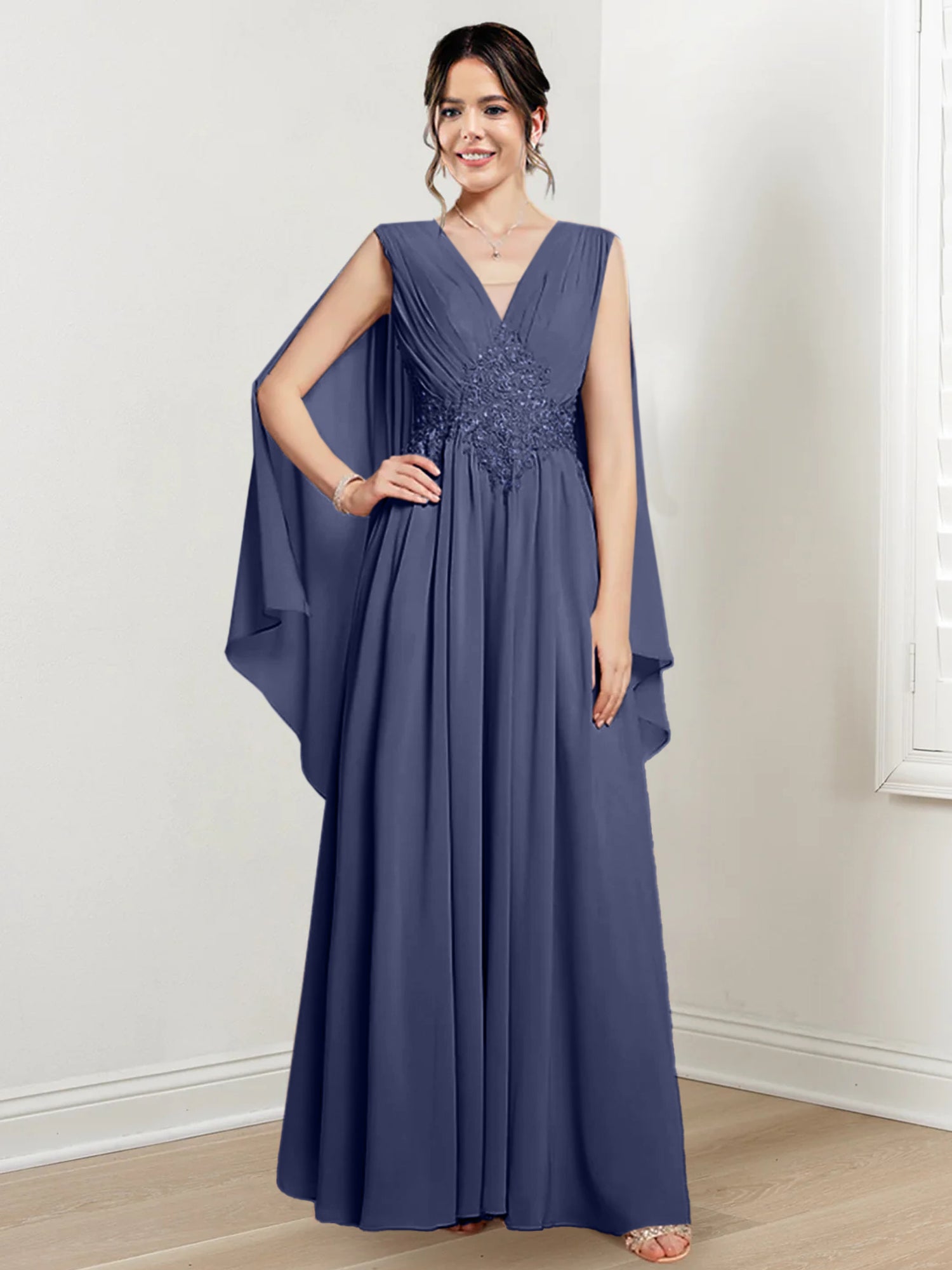 V-Neck A-Line Princess Floor-Length Dresses for the Mother of the Bride-BMbridal