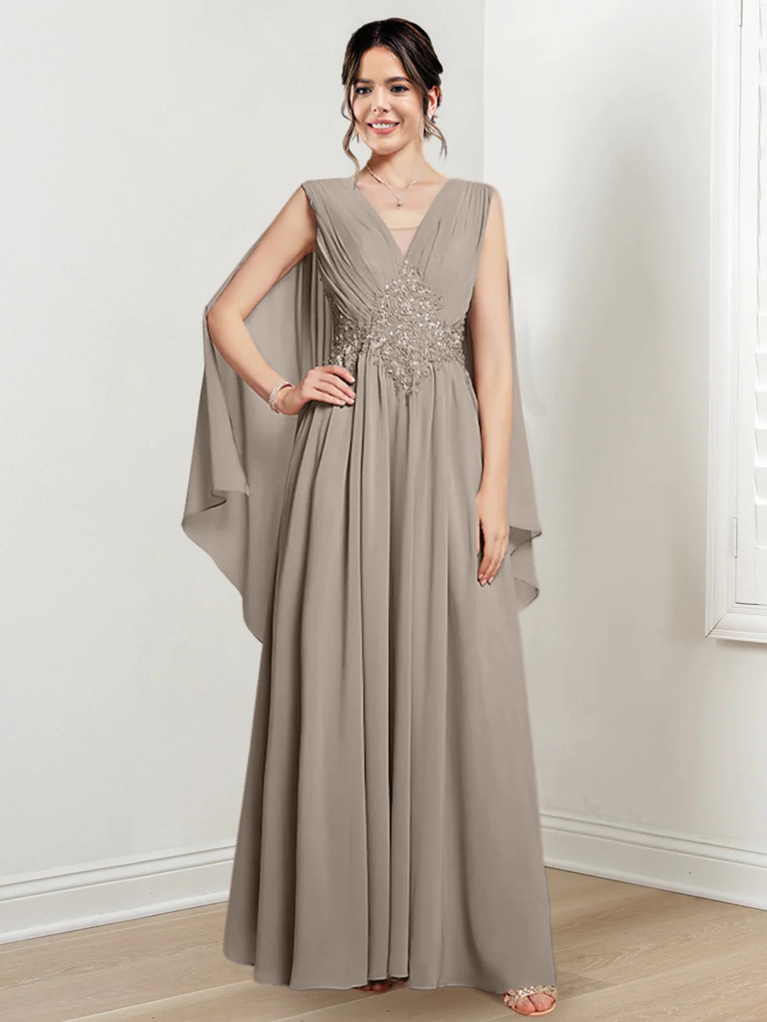 V-Neck A-Line Princess Floor-Length Dresses for the Mother of the Bride-BMbridal