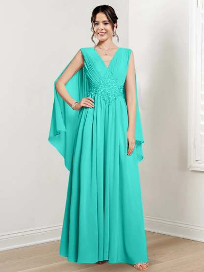 V-Neck A-Line Princess Floor-Length Dresses for the Mother of the Bride-BMbridal