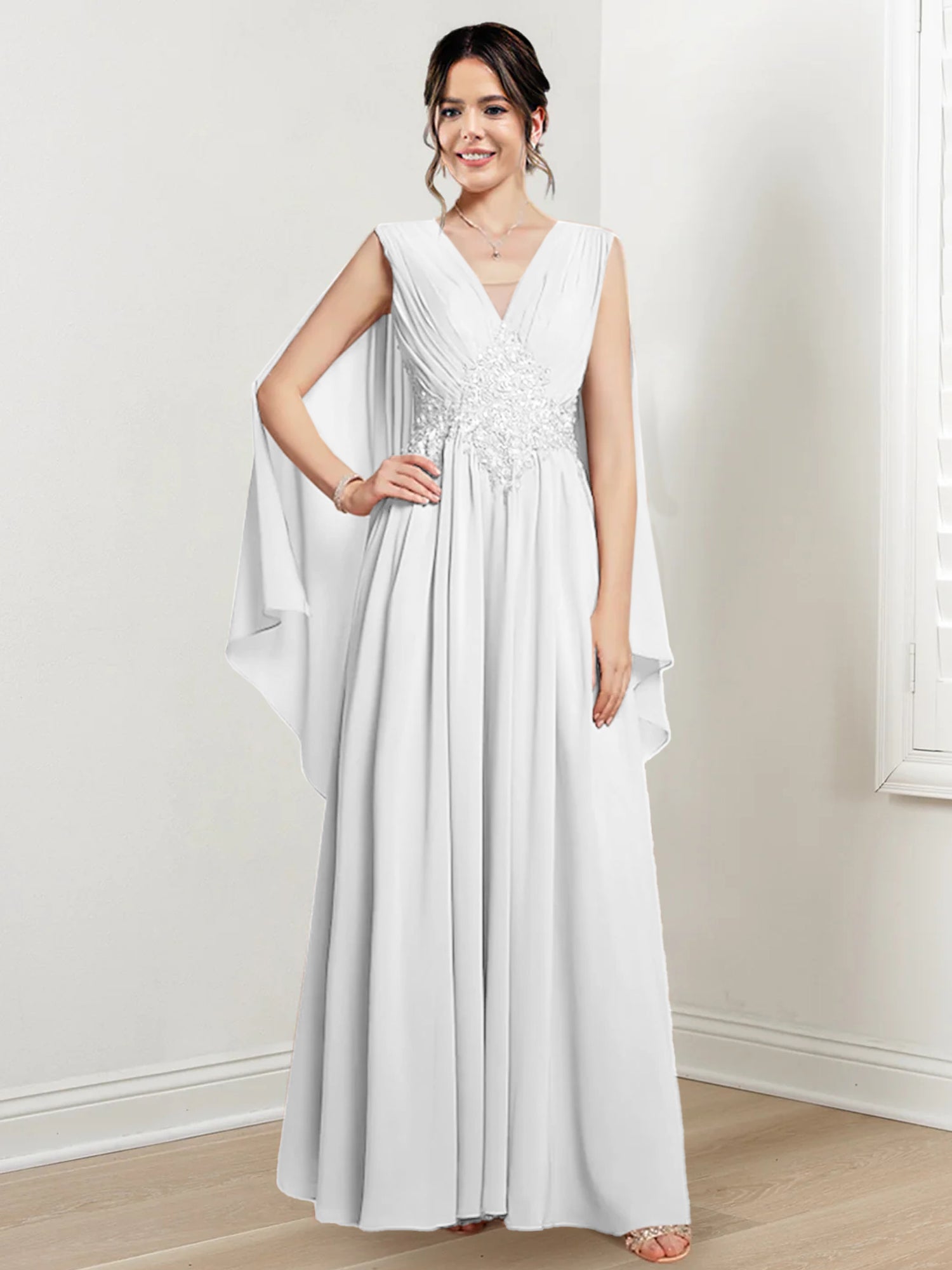 V-Neck A-Line Princess Floor-Length Dresses for the Mother of the Bride-BMbridal