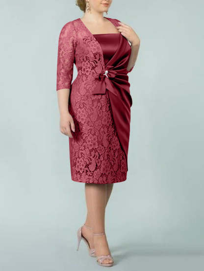 Square Neck Tea-Length Sheath/Column Dresses for the Mother of the Bride-BMbridal