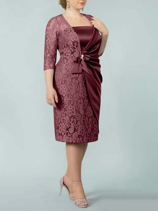 Square Neck Tea-Length Sheath/Column Dresses for the Mother of the Bride-BMbridal