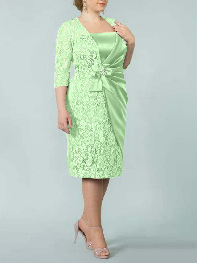 Square Neck Tea-Length Sheath/Column Dresses for the Mother of the Bride-BMbridal