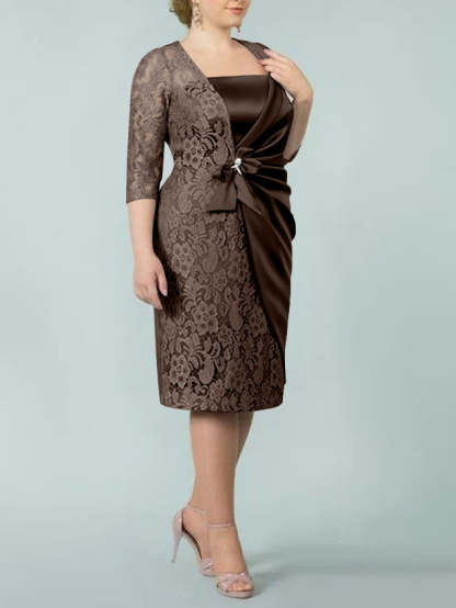 Square Neck Tea-Length Sheath/Column Dresses for the Mother of the Bride-BMbridal