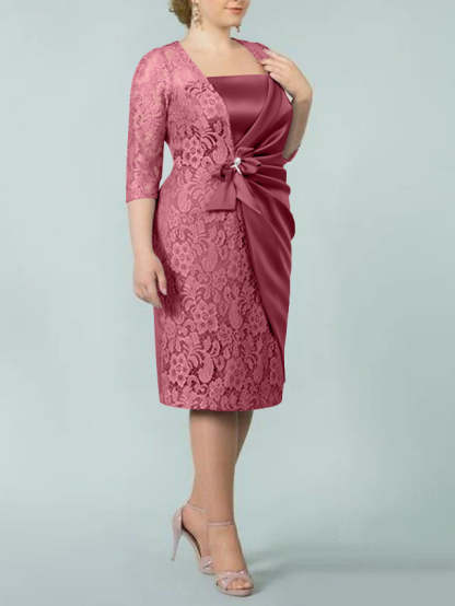 Square Neck Tea-Length Sheath/Column Dresses for the Mother of the Bride-BMbridal