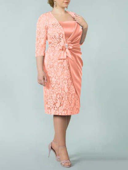 Square Neck Tea-Length Sheath/Column Dresses for the Mother of the Bride-BMbridal