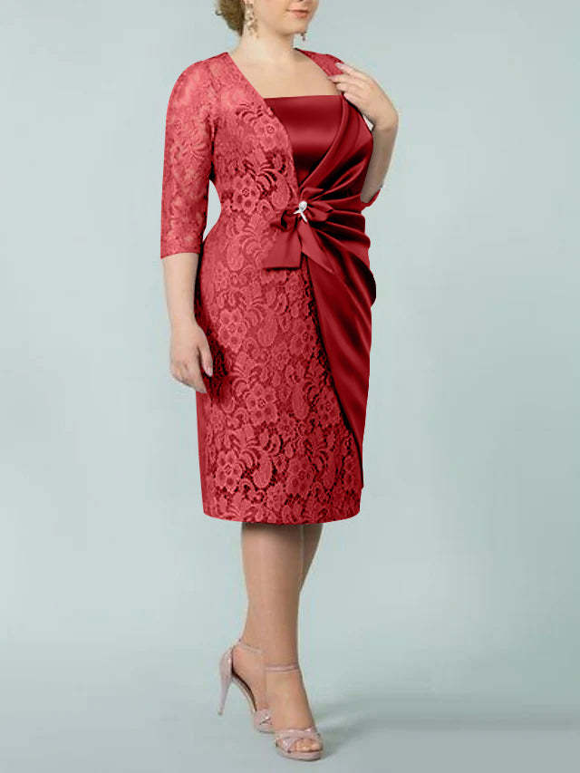 Square Neck Tea-Length Sheath/Column Dresses for the Mother of the Bride-BMbridal