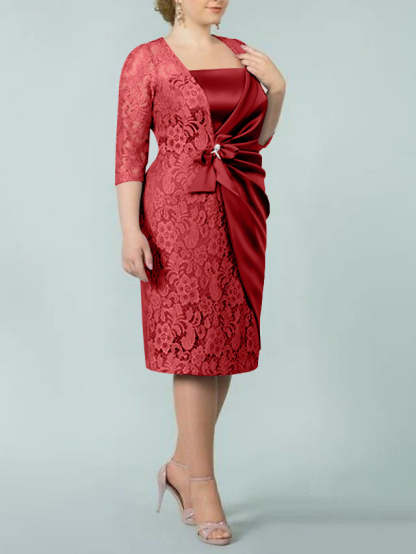 Square Neck Tea-Length Sheath/Column Dresses for the Mother of the Bride-BMbridal