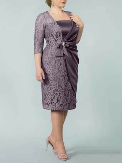 Square Neck Tea-Length Sheath/Column Dresses for the Mother of the Bride-BMbridal