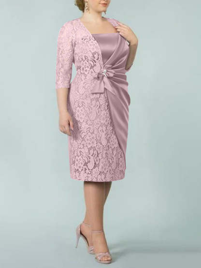 Square Neck Tea-Length Sheath/Column Dresses for the Mother of the Bride-BMbridal