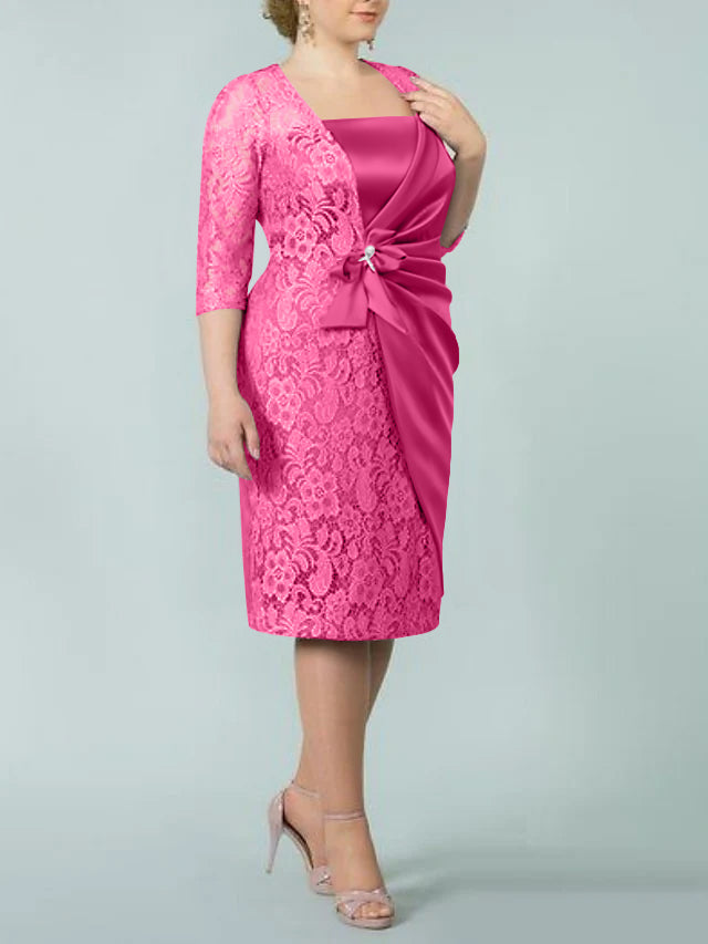 Square Neck Tea-Length Sheath/Column Dresses for the Mother of the Bride-BMbridal