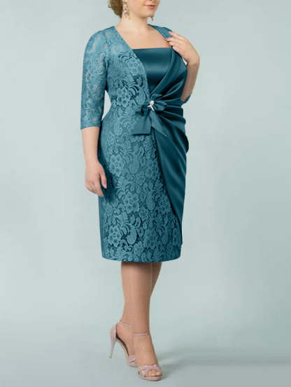 Square Neck Tea-Length Sheath/Column Dresses for the Mother of the Bride-BMbridal