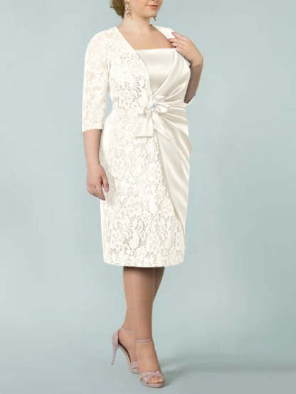 Square Neck Tea-Length Sheath/Column Dresses for the Mother of the Bride-BMbridal