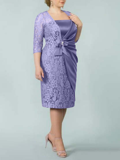 Square Neck Tea-Length Sheath/Column Dresses for the Mother of the Bride-BMbridal