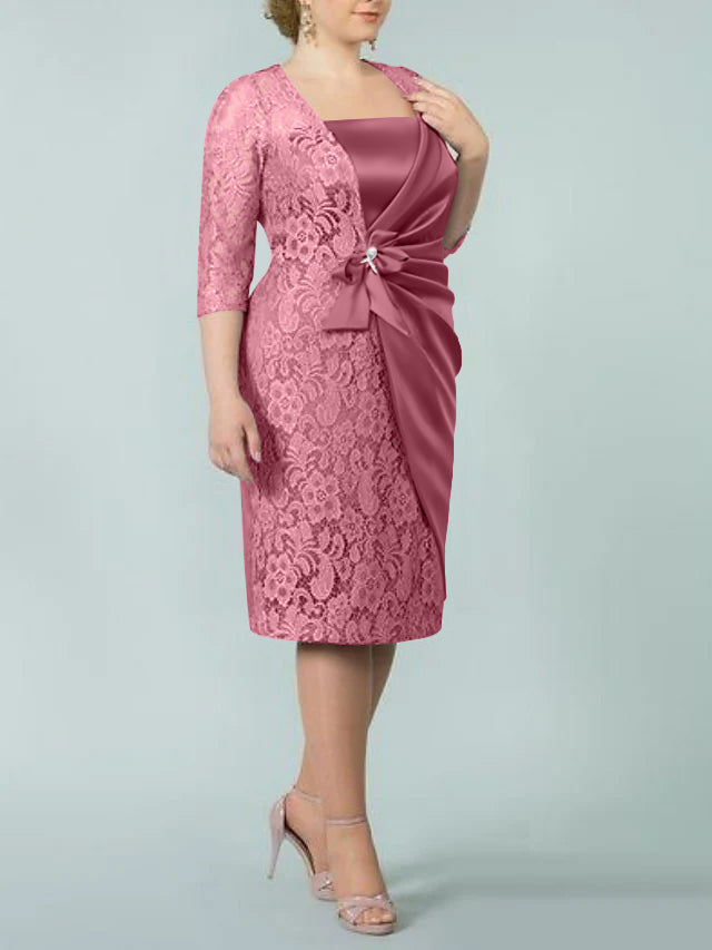 Square Neck Tea-Length Sheath/Column Dresses for the Mother of the Bride-BMbridal